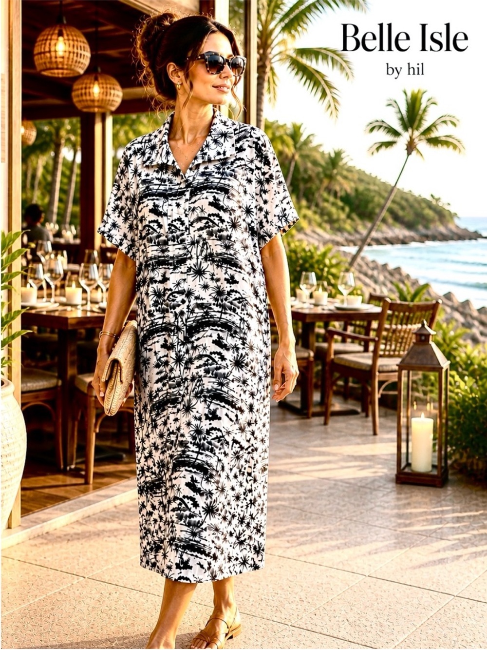 Belle Isle,Palm Resort Pocketed Dress Coastal Tropical Lounge Vacation, Size XL - Picture 7 of 7